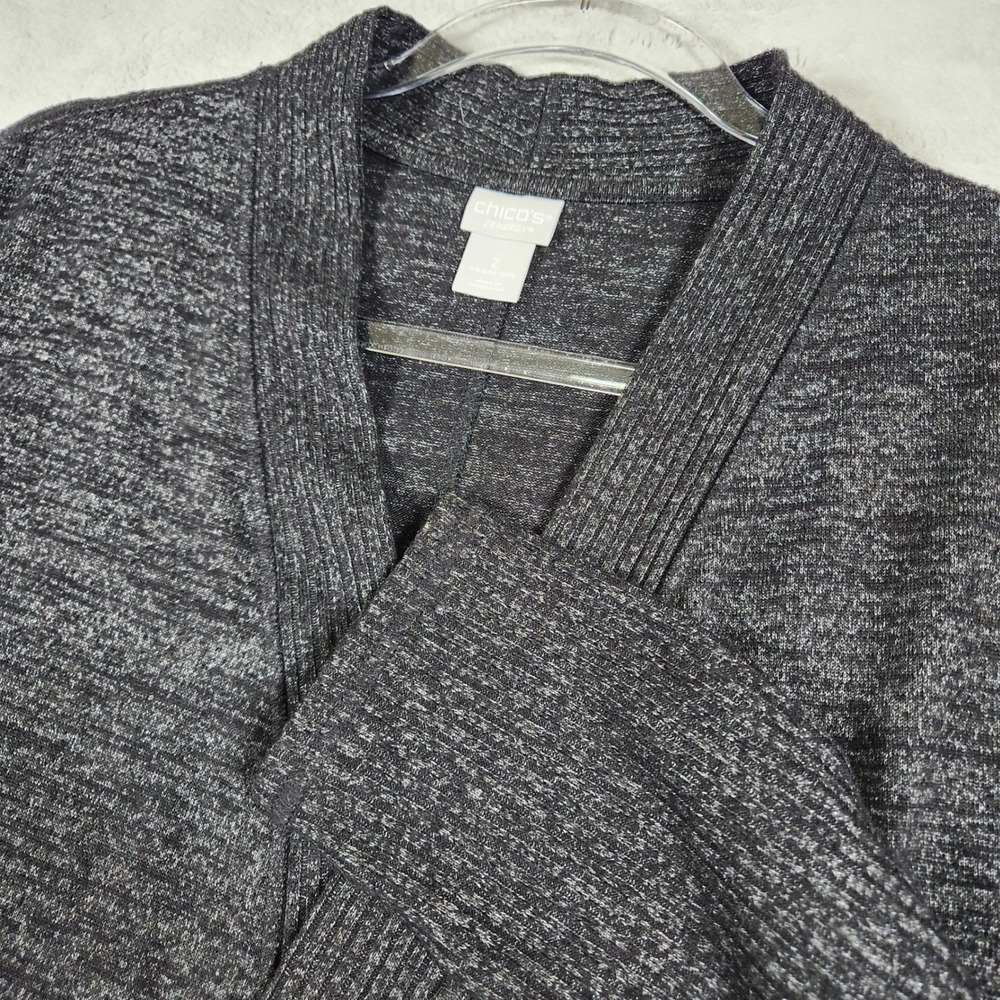 Chico's Zenergy Cardigan Women Size 2 Large Gray Ribbed Open Front Sweater
